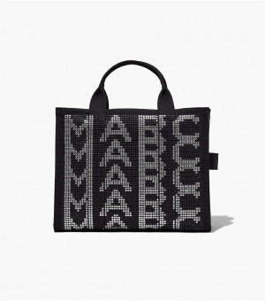 Black Multicolor Women's Marc Jacobs The Studded Monogram Medium Tote Bags | USA000009