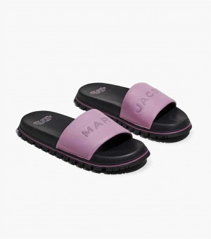 Black Women's Marc Jacobs The Leather Slides | USA000810