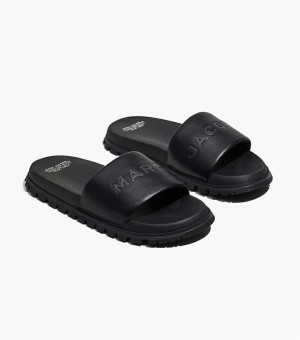 Black Women's Marc Jacobs The Leather Slides | USA000813