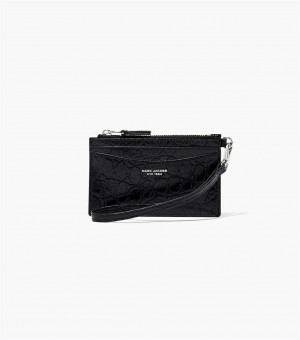 Black Women's Marc Jacobs The Slim 84 Croc-Embossed Top Zip Wristlet Wallets | USA000348