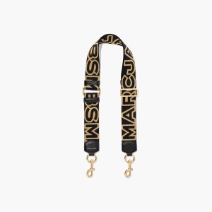 Black / Gold Women's Marc Jacobs Outline Logo Webbing Strap | USA000545