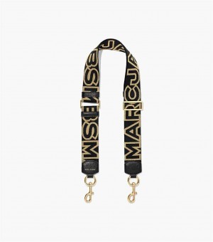 Black / Gold Women's Marc Jacobs The Outline Logo Webbing Strap | USA000505