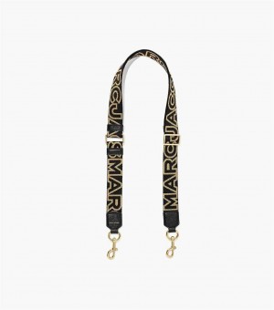 Black / Gold Women's Marc Jacobs The Thin Outline Logo Webbing Strap | USA000498