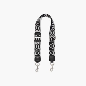 Black / Silver Women's Marc Jacobs Outline Logo Webbing Strap | USA000541