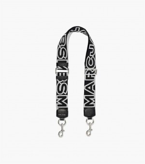 Black / Silver Women's Marc Jacobs The Outline Logo Webbing Strap | USA000504