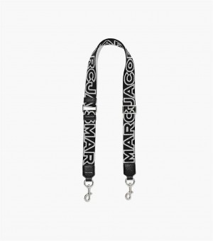 Black / Silver Women's Marc Jacobs The Thin Outline Logo Webbing Strap | USA000497