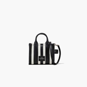 Black / White Women's Marc Jacobs Striped Micro Tote Bags | USA000038