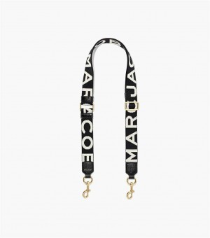 Black / White Women's Marc Jacobs The Thin Logo Webbing Strap | USA000499