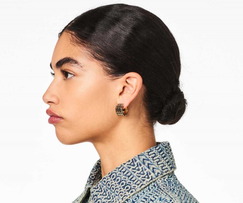 Aged Gold Women's Marc Jacobs Monogram Engraved Hoops Earrings | USA000733