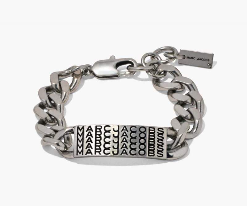 Aged Silver Women's Marc Jacobs Barcode Monogram ID Chain Bracelets | USA000715