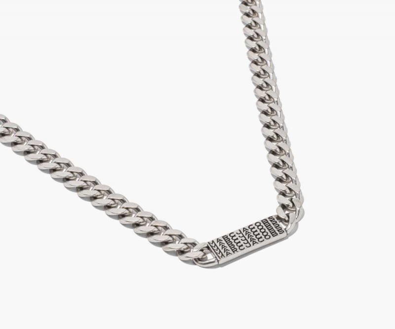 Aged Silver Women's Marc Jacobs Barcode Monogram ID Chain Necklaces | USA000747