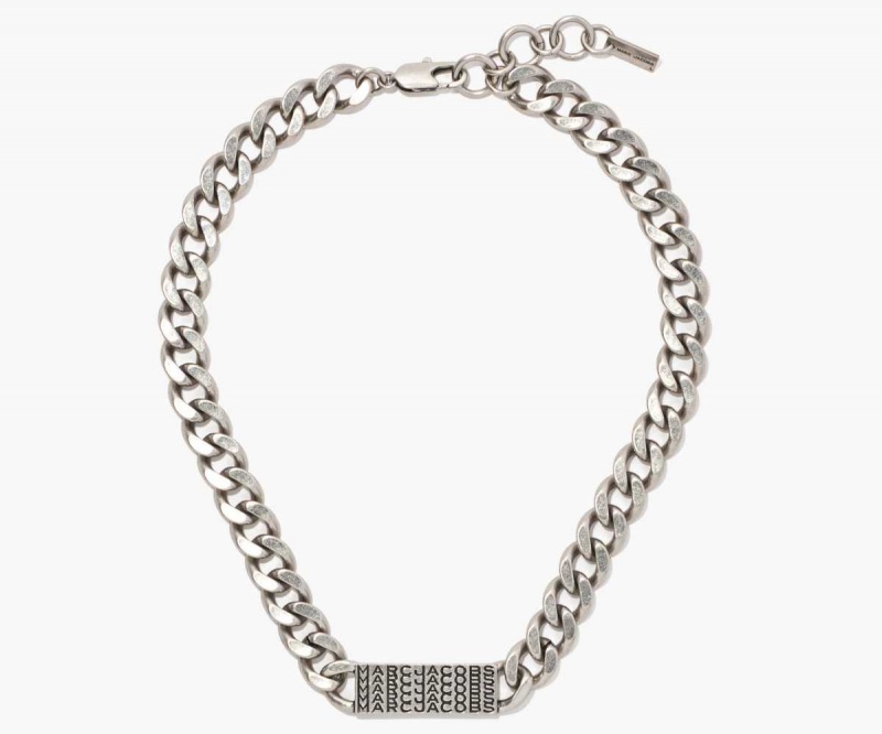 Aged Silver Women's Marc Jacobs Barcode Monogram ID Chain Necklaces | USA000747