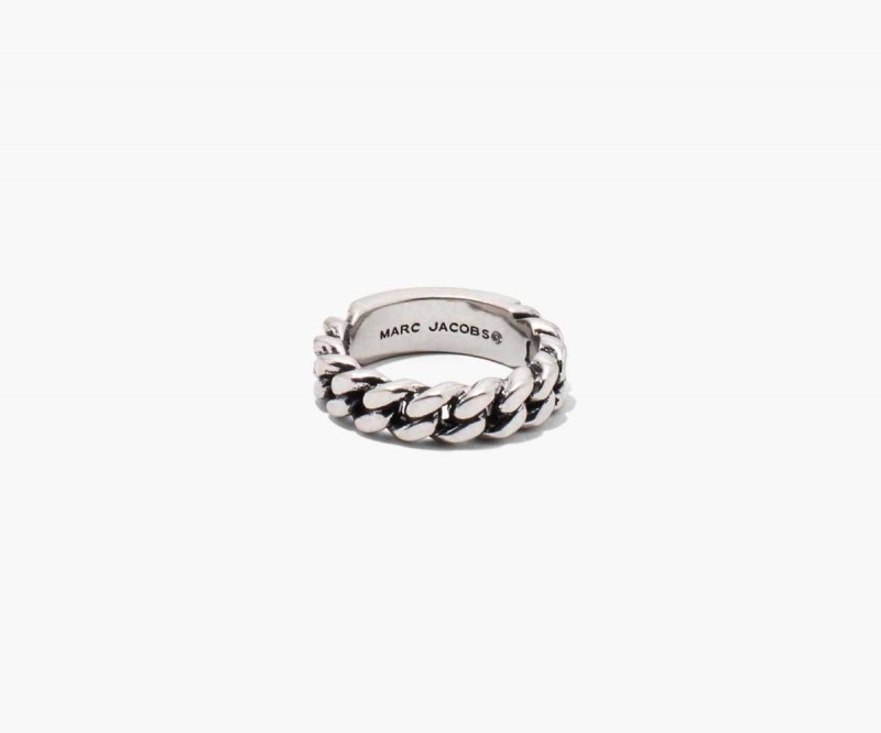 Aged Silver Women's Marc Jacobs Barcode Monogram ID Chain Rings | USA000761