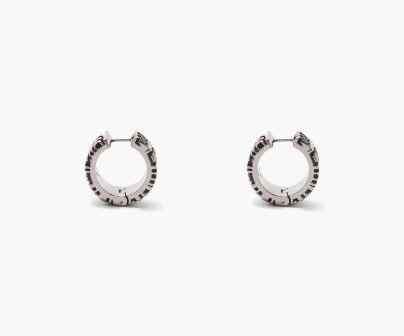 Aged Silver Women's Marc Jacobs Monogram Engraved Hoops Earrings | USA000734