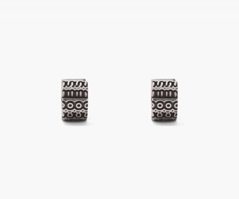 Aged Silver Women's Marc Jacobs Monogram Engraved Hoops Earrings | USA000734