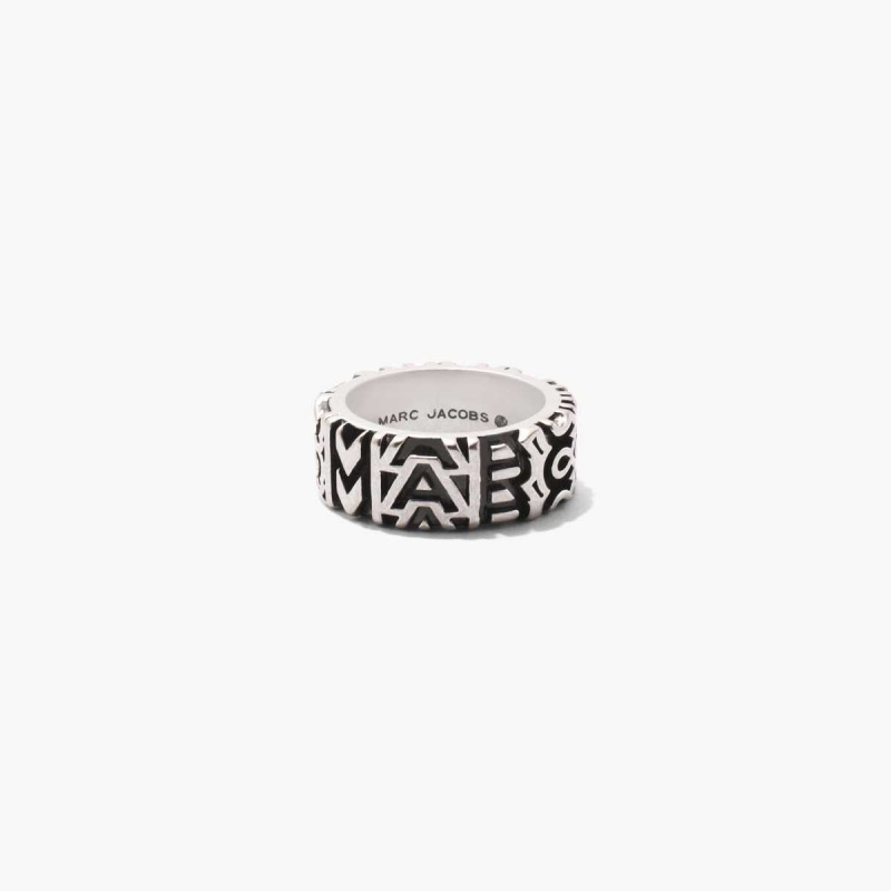 Aged Silver Women\'s Marc Jacobs Monogram Engraved Rings | USA000763