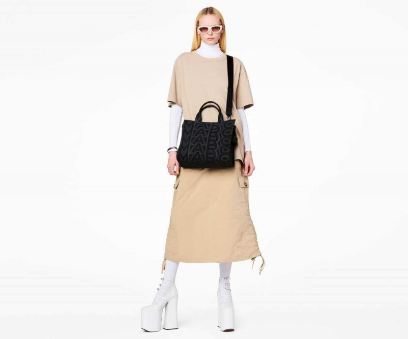 Black Multi Women's Marc Jacobs Outline Monogram Medium Tote Bags | USA000072