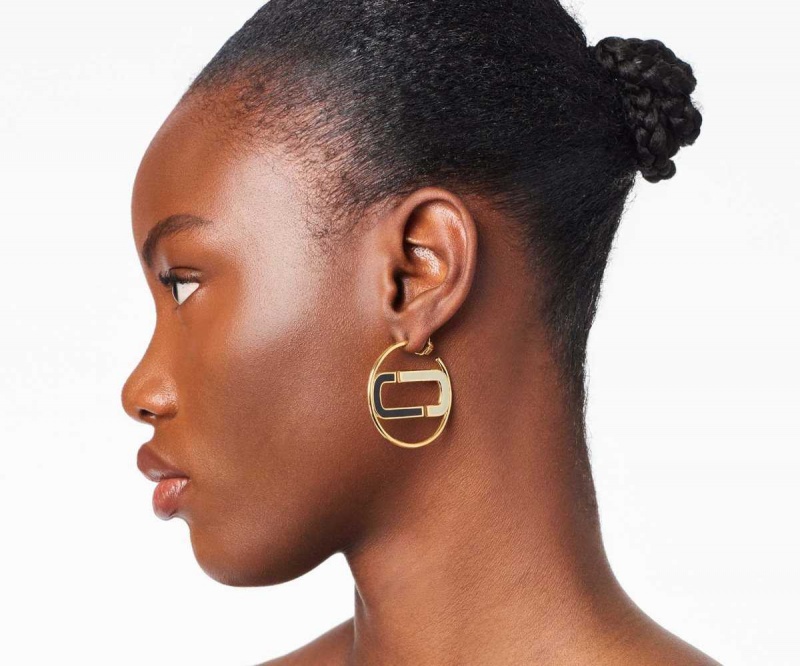 Black Multi / Gold Women's Marc Jacobs J Marc Colorblock Hoops Earrings | USA000724
