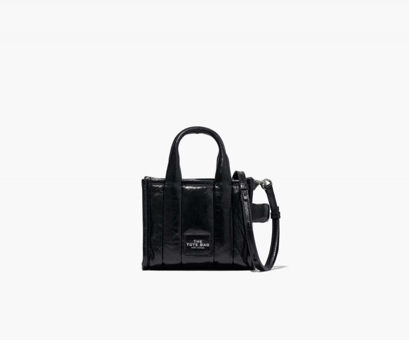 Black Women's Marc Jacobs Shiny Crinkle Micro Tote Bags | USA000031