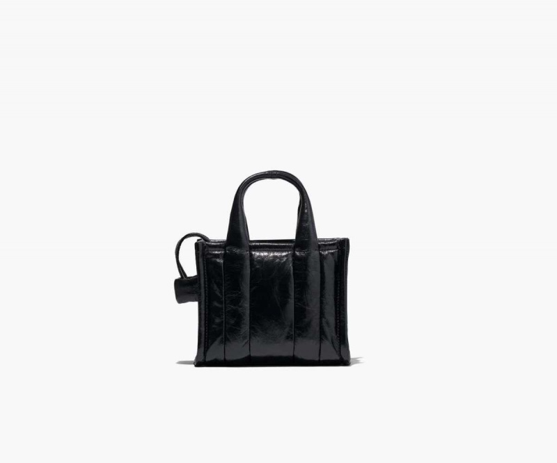 Black Women's Marc Jacobs Shiny Crinkle Micro Tote Bags | USA000031