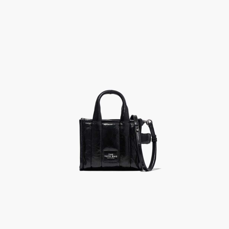 Black Women\'s Marc Jacobs Shiny Crinkle Micro Tote Bags | USA000031