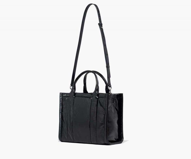 Black Women's Marc Jacobs Shiny Crinkle Medium Tote Bags | USA000082