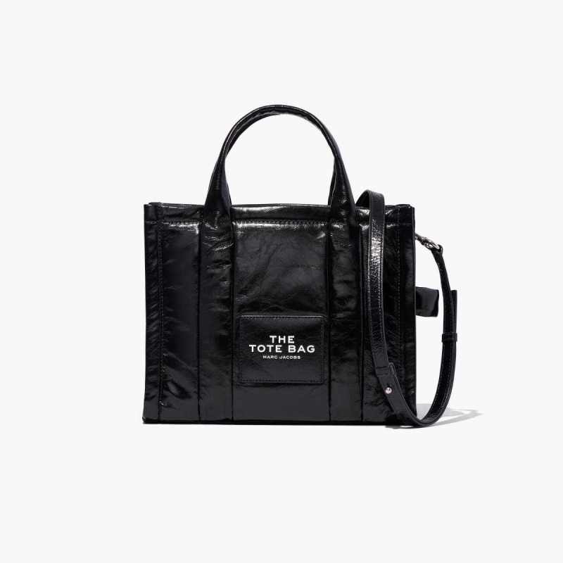 Black Women\'s Marc Jacobs Shiny Crinkle Medium Tote Bags | USA000082