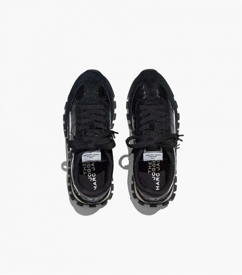Black Women's Marc Jacobs The Croc-Embossed Jogger Sneakers | USA000798