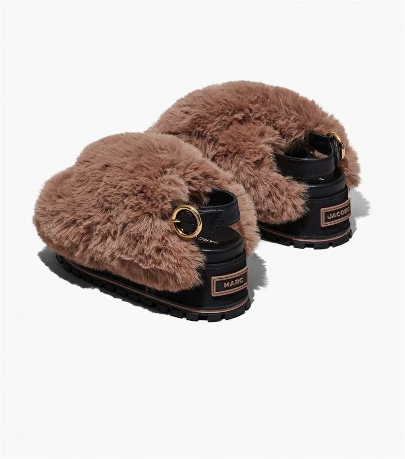 Black Women's Marc Jacobs The Faux Fur Platform Sandals | USA000800