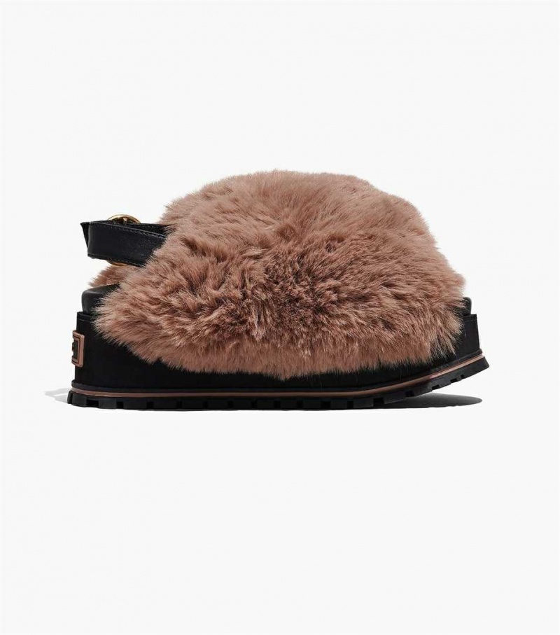Black Women's Marc Jacobs The Faux Fur Platform Sandals | USA000800
