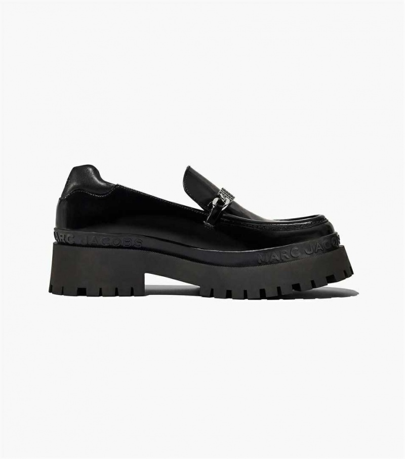 Black Women's Marc Jacobs The Leather Barcode Monogram Loafers | USA000799