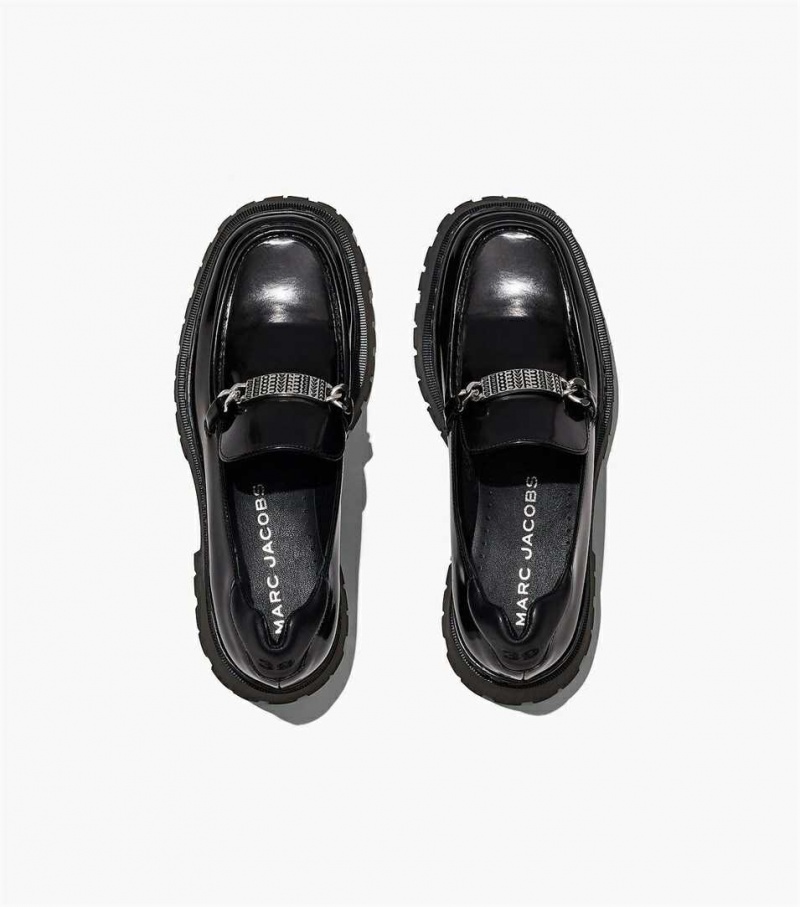 Black Women's Marc Jacobs The Leather Barcode Monogram Loafers | USA000799