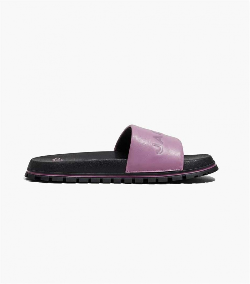 Black Women's Marc Jacobs The Leather Slides | USA000810