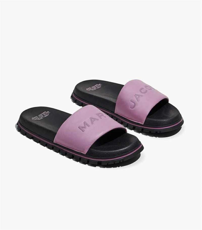 Black Women\'s Marc Jacobs The Leather Slides | USA000810