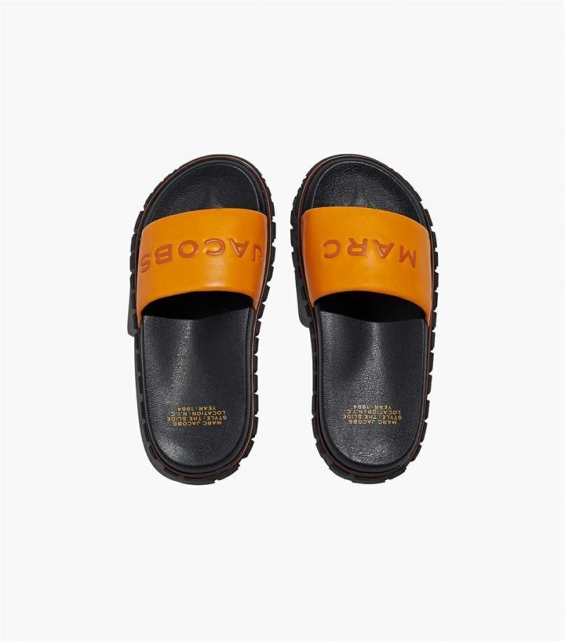 Black Women's Marc Jacobs The Leather Slides | USA000811