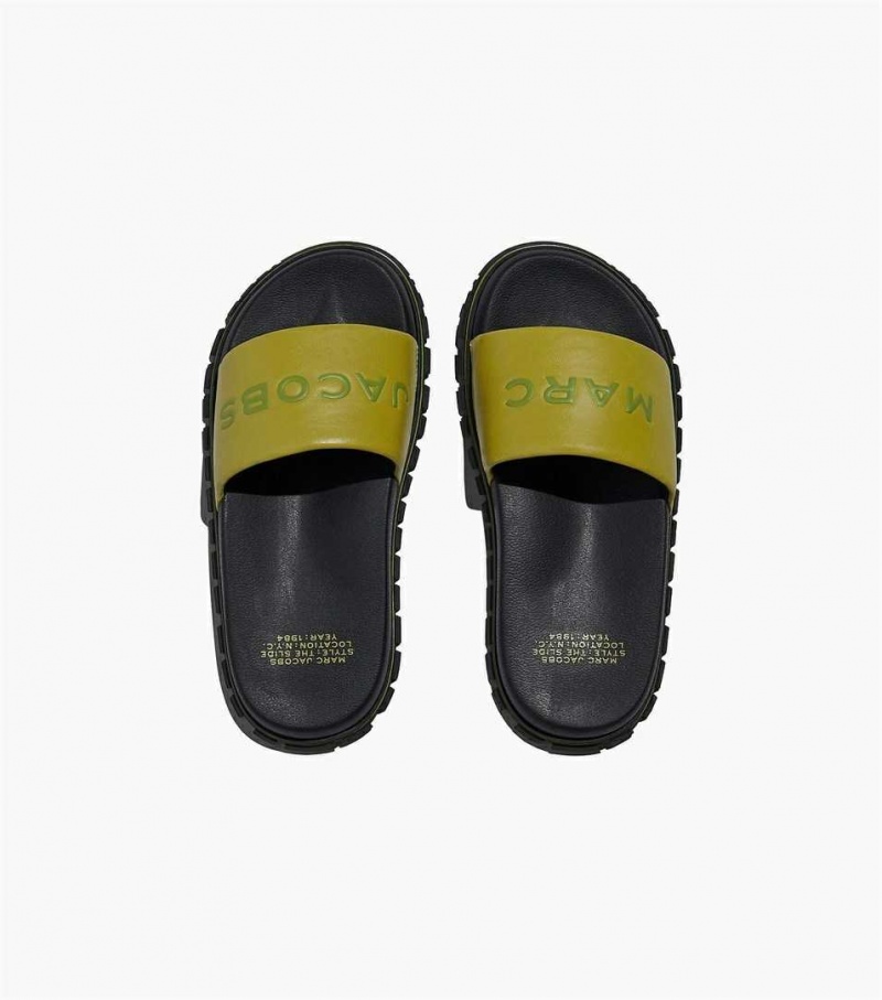 Black Women's Marc Jacobs The Leather Slides | USA000812