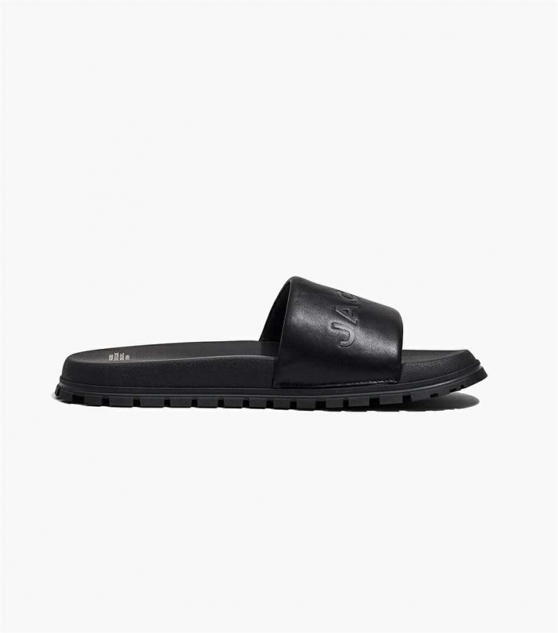 Black Women's Marc Jacobs The Leather Slides | USA000813