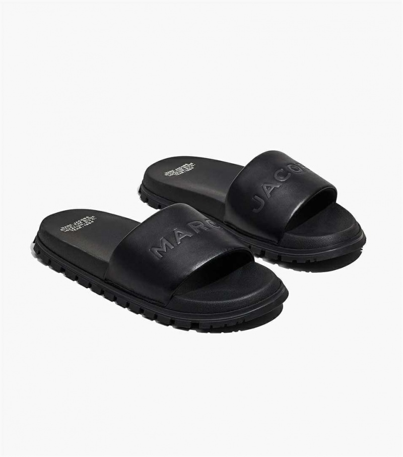 Black Women\'s Marc Jacobs The Leather Slides | USA000813