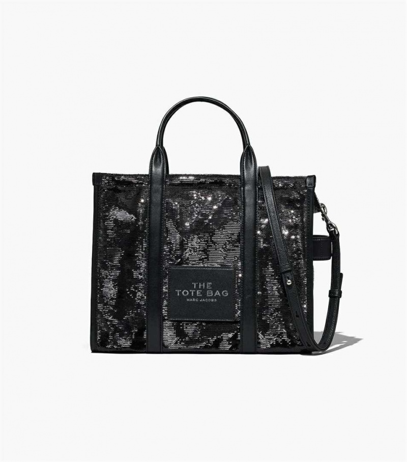 Black Women\'s Marc Jacobs The Sequin Medium Tote Bags | USA000019