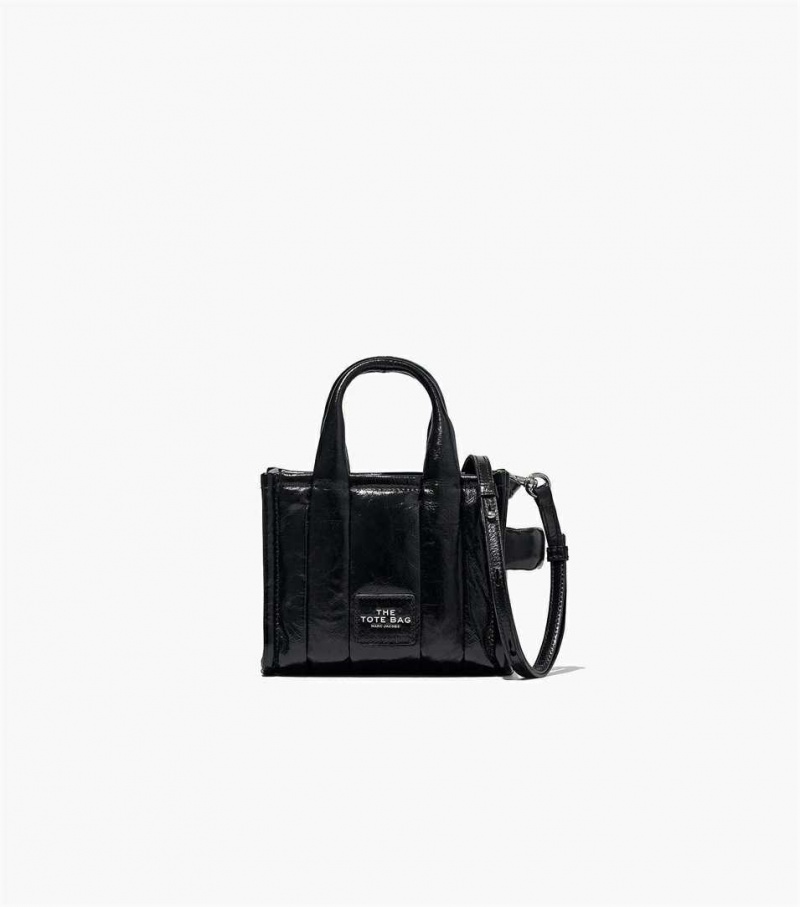 Black Women\'s Marc Jacobs The Shiny Crinkle Micro Tote Bags | USA000015