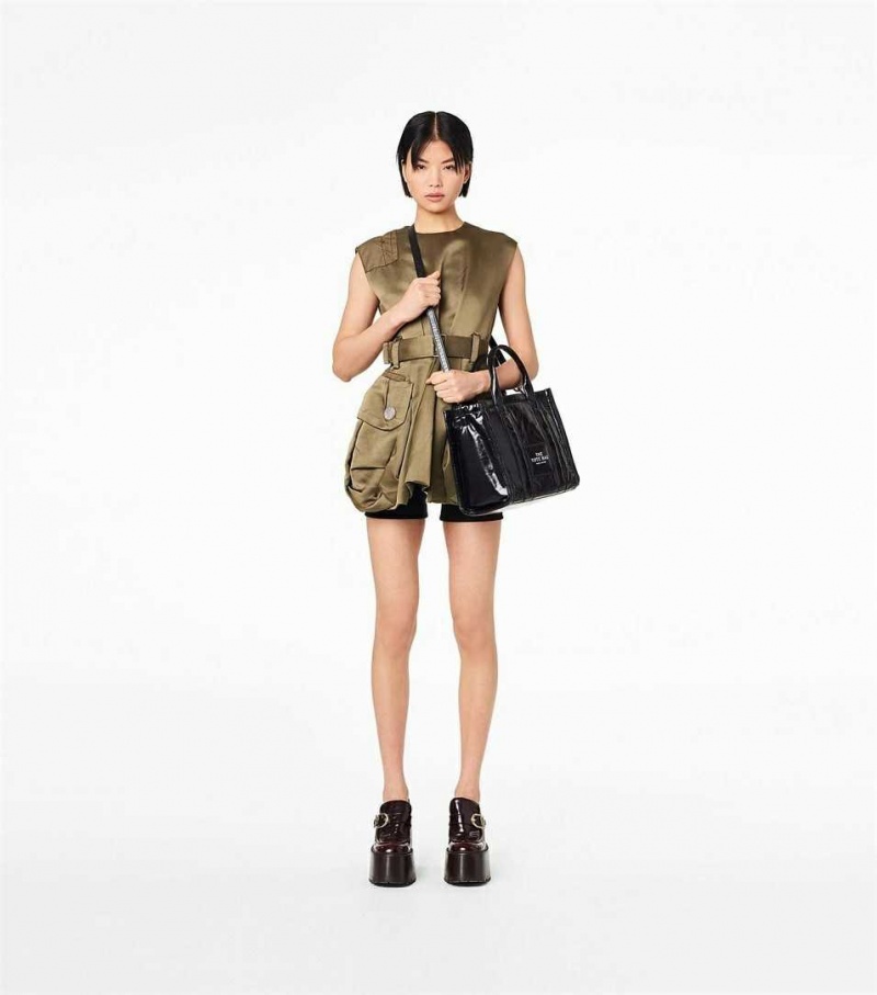 Black Women's Marc Jacobs The Shiny Crinkle Medium Tote Bags | USA000017