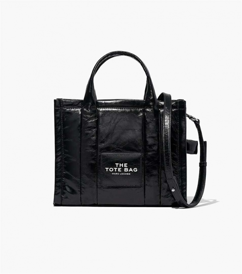 Black Women\'s Marc Jacobs The Shiny Crinkle Medium Tote Bags | USA000017
