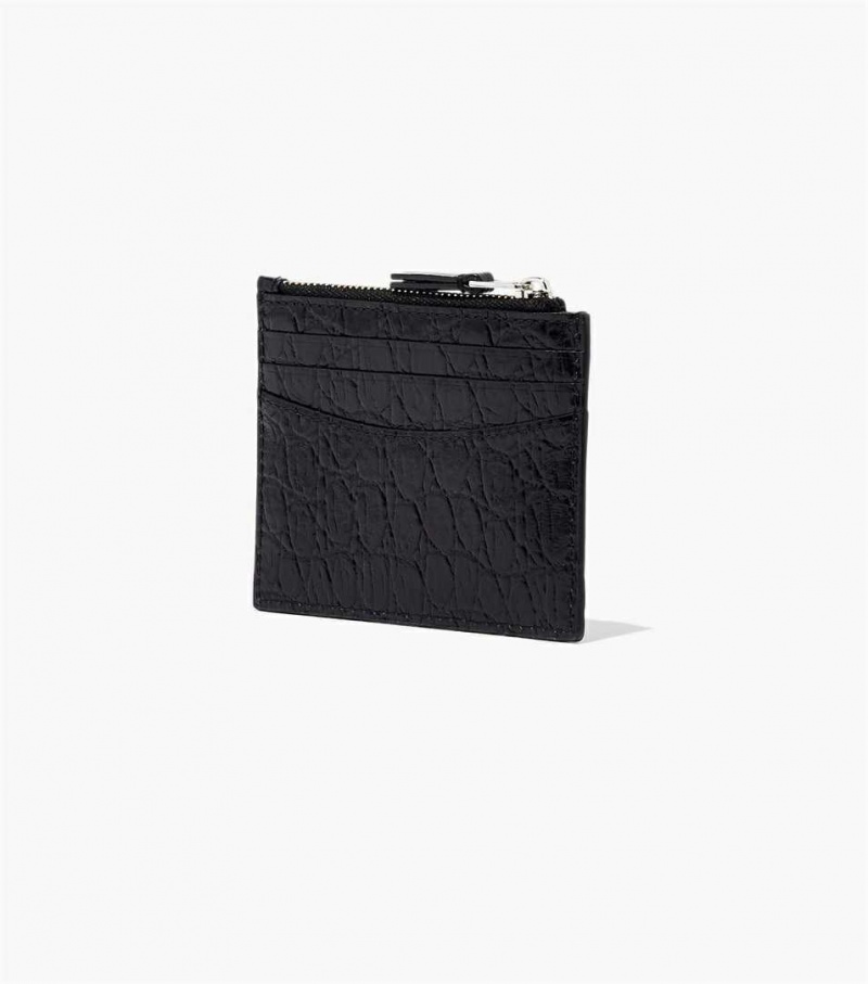 Black Women's Marc Jacobs The Slim 84 Croc-Embossed Zip Card Case Wallets | USA000346