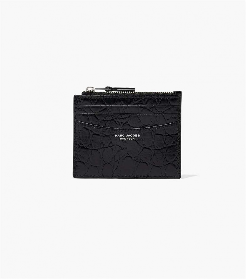 Black Women\'s Marc Jacobs The Slim 84 Croc-Embossed Zip Card Case Wallets | USA000346