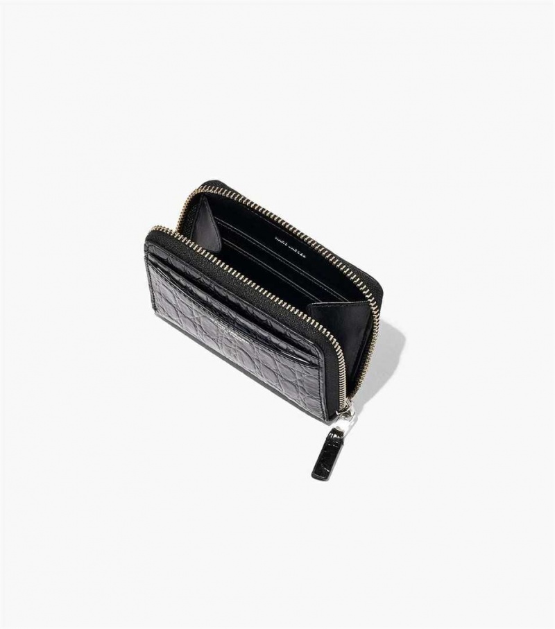 Black Women's Marc Jacobs The Slim 84 Croc-Embossed Zip Around Wallets | USA000347