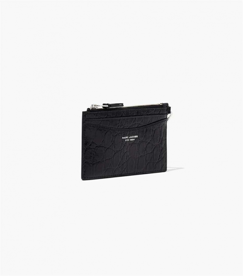 Black Women's Marc Jacobs The Slim 84 Croc-Embossed Top Zip Wristlet Wallets | USA000348