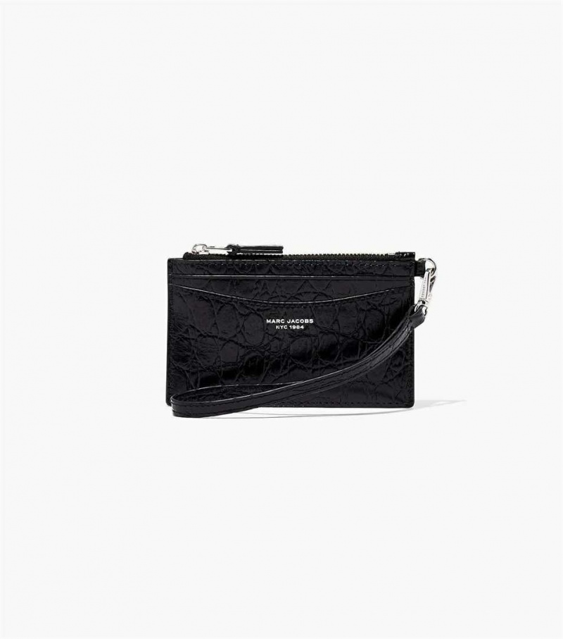 Black Women\'s Marc Jacobs The Slim 84 Croc-Embossed Top Zip Wristlet Wallets | USA000348