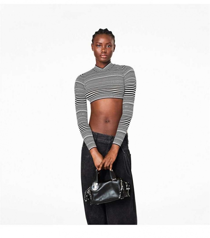 Black Women's Marc Jacobs The Studded Pushlock Mini Satchel Bags | USA000204