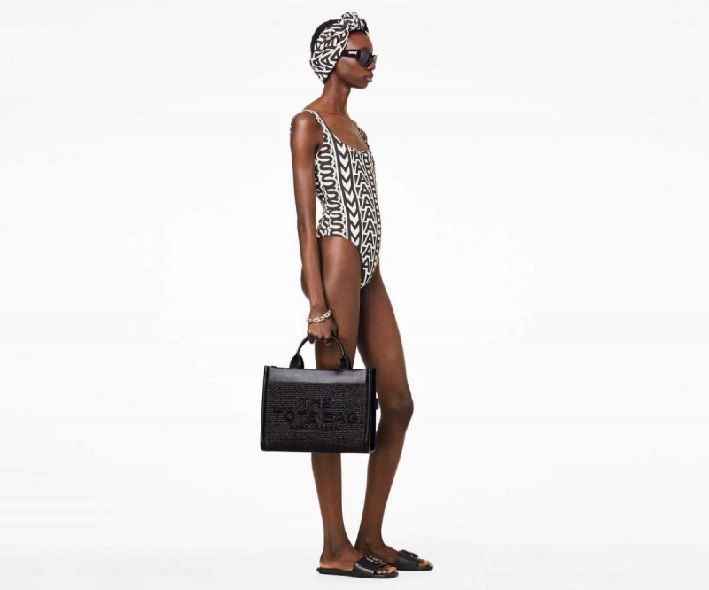 Black Women's Marc Jacobs Woven DTM Medium Tote Bags | USA000053