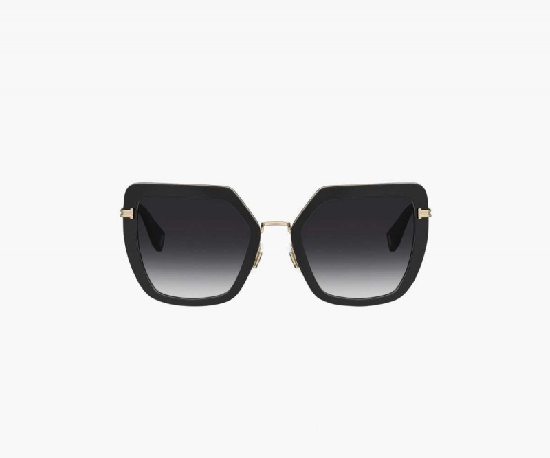 Black / Gold Women's Marc Jacobs Icon Oversized Butterfly Sunglasses | USA000555